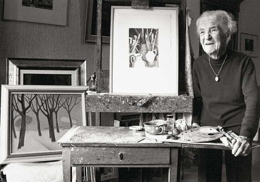 Germaine Ernst dans son atelier Lausanne, le 29 décembre 1990 © photo Erling Mandelmann