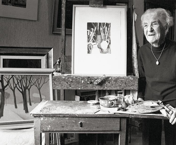 Germaine Ernst dans son atelier Lausanne, le 29 décembre 1990 © photo Erling Mandelmann